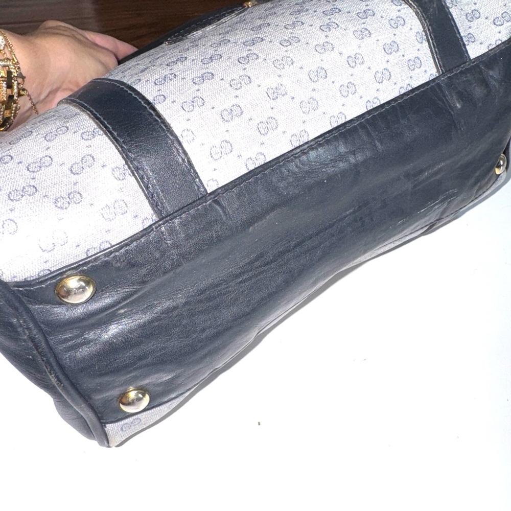 Vintage Gucci Blue Logo Boston Doctor Tote Bag Leather - Picture 4 of 16